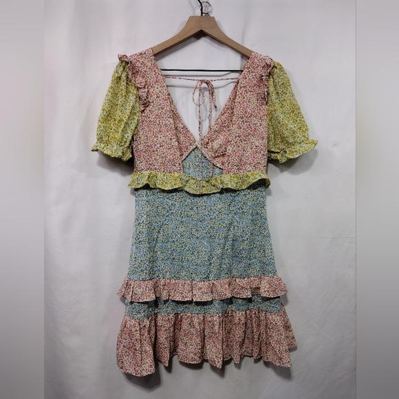 Shein Colorblock Floral Babydoll Dress Women's M Multicolor Artsy Cottagecore - Picture 5 of 9